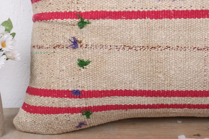 Turkish Pillow, Vintage Pillow, Patio Cushion, Vintage Kilim Pillow, Pillow Case, 16x24 Beige Pillow Case, Boho Throw Pillow Cover - 3