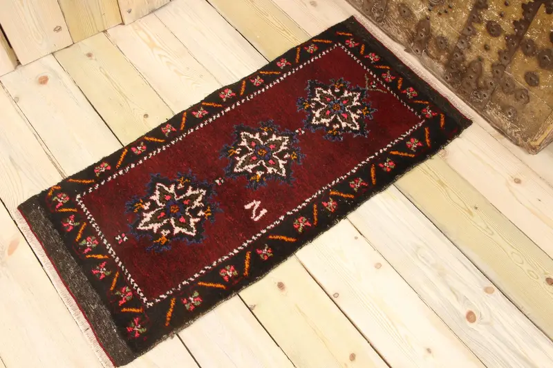 1.5x3.2 ft Türk Küçük Halısı, Vintage Kırmızı Patchwork Halı - 1