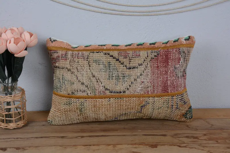 12x20 Bej Yastık Kılıfı, Dış Mekan Yastığı Kılıfı, Kilim Yastığı Kapağı, Goblen Yastığı, Yastık Sham, Türk Yastığı, El Yapımı Kilim Yastığı - 2