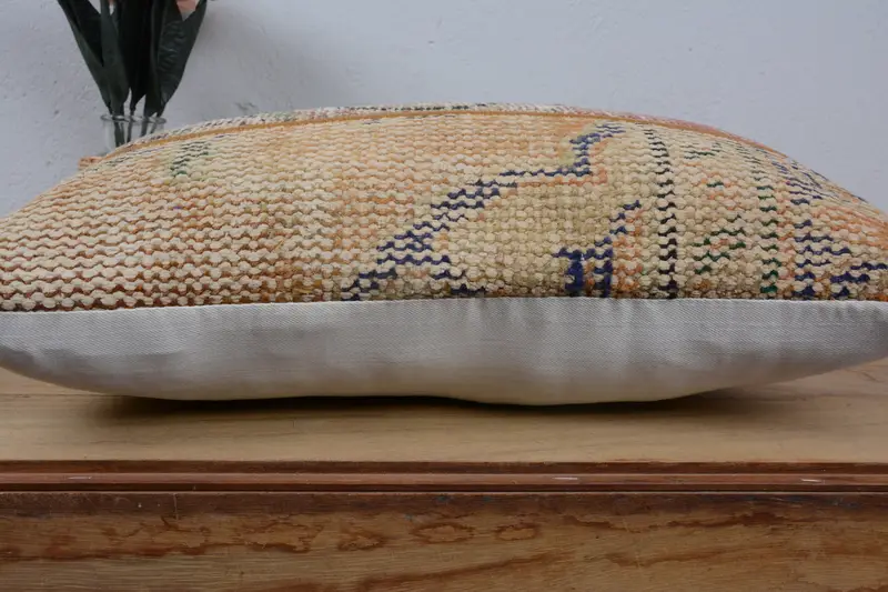 12x20 Bej Yastık Kılıfı, Dış Mekan Yastığı Kılıfı, Kilim Yastığı Kapağı, Goblen Yastığı, Yastık Sham, Türk Yastığı, El Yapımı Kilim Yastığı - 5
