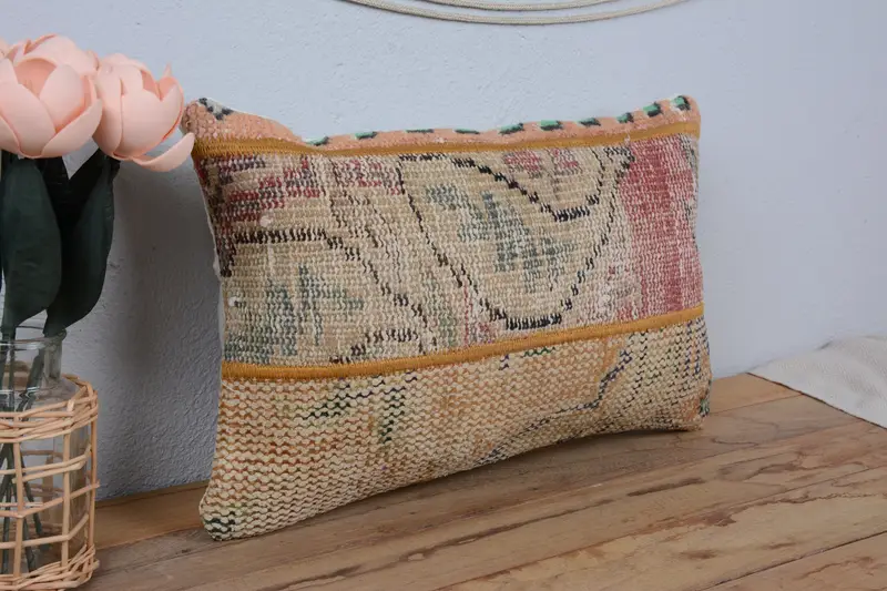 12x20 Bej Yastık Kılıfı, Dış Mekan Yastığı Kılıfı, Kilim Yastığı Kapağı, Goblen Yastığı, Yastık Sham, Türk Yastığı, El Yapımı Kilim Yastığı - 1