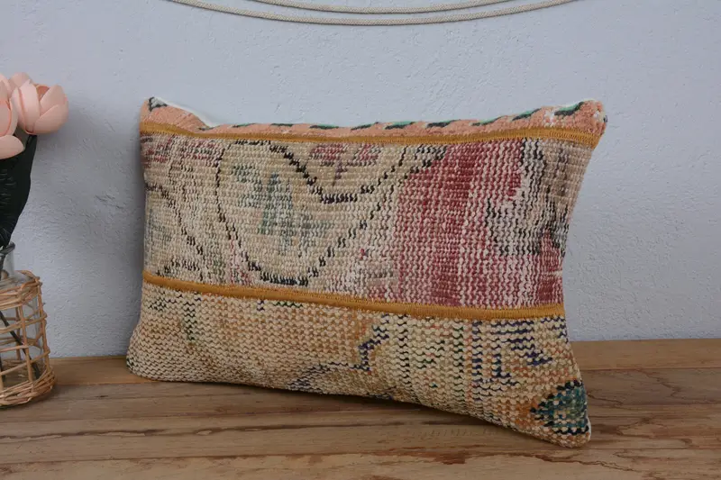 12x20 Bej Yastık Kılıfı, Dış Mekan Yastığı Kılıfı, Kilim Yastığı Kapağı, Goblen Yastığı, Yastık Sham, Türk Yastığı, El Yapımı Kilim Yastığı - 4