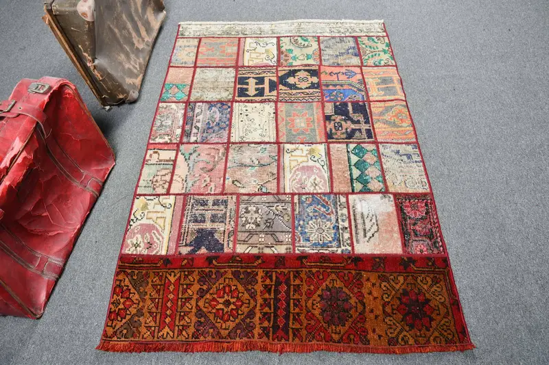 3,4x5,2 ft türkischer Oushak-Teppich, Vintage-Teppich, roter Camouflage-Wollteppich - 1
