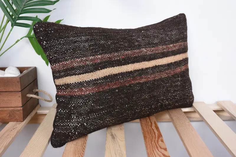Sustainable Pillow Sham, Kilim Pillow, 12x20 Brown Cushion Cover, Vintage Kilim Pillow, Pillow for Sofa, Outdoor Bolster Pillow Sham, Pillow Sham - 2