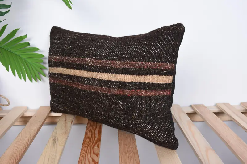 Sustainable Pillow Sham, Kilim Pillow, 12x20 Brown Cushion Cover, Vintage Kilim Pillow, Pillow for Sofa, Outdoor Bolster Pillow Sham, Pillow Sham - 3