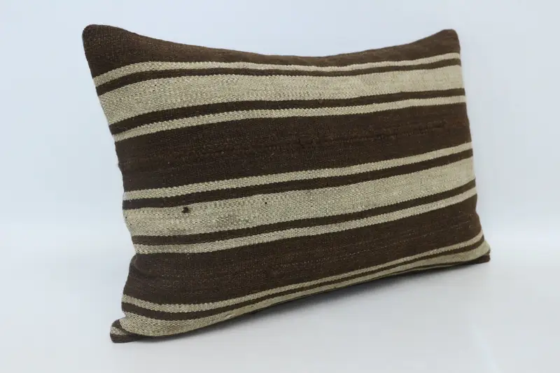 Floor Cushion, Kilim Pillow, Antique Pillows, Cushion, Decorative Bolster Cushion Case, 16x24 Brown Pillow Cover, Pillow for Couch - 3