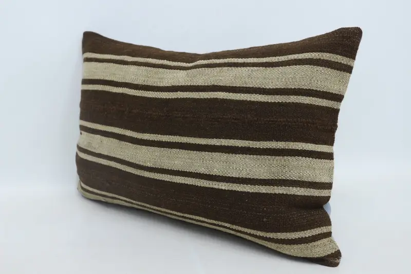 Floor Cushion, Kilim Pillow, Antique Pillows, Cushion, Decorative Bolster Cushion Case, 16x24 Brown Pillow Cover, Pillow for Couch - 4