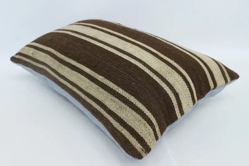 Floor Cushion, Kilim Pillow, Antique Pillows, Cushion, Decorative Bolster Cushion Case, 16x24 Brown Pillow Cover, Pillow for Couch - 6
