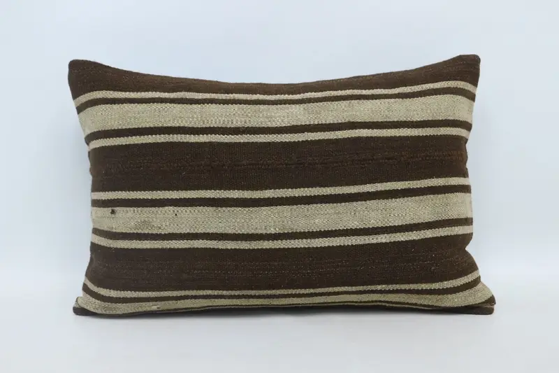 Floor Cushion, Kilim Pillow, Antique Pillows, Cushion, Decorative Bolster Cushion Case, 16x24 Brown Pillow Cover, Pillow for Couch - 1