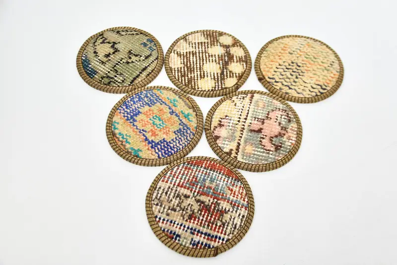 Mavi ve Bej Kilim Bardak Altlıkları, Şık Etnik Bardak Altlıkları