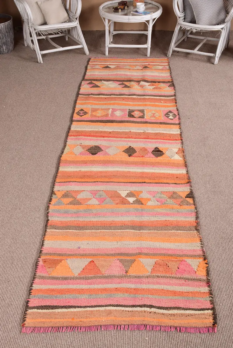 3x10,8 ft Vintage Teppich, Kelim Teppich, orange marokkanische Teppichwolle - 1