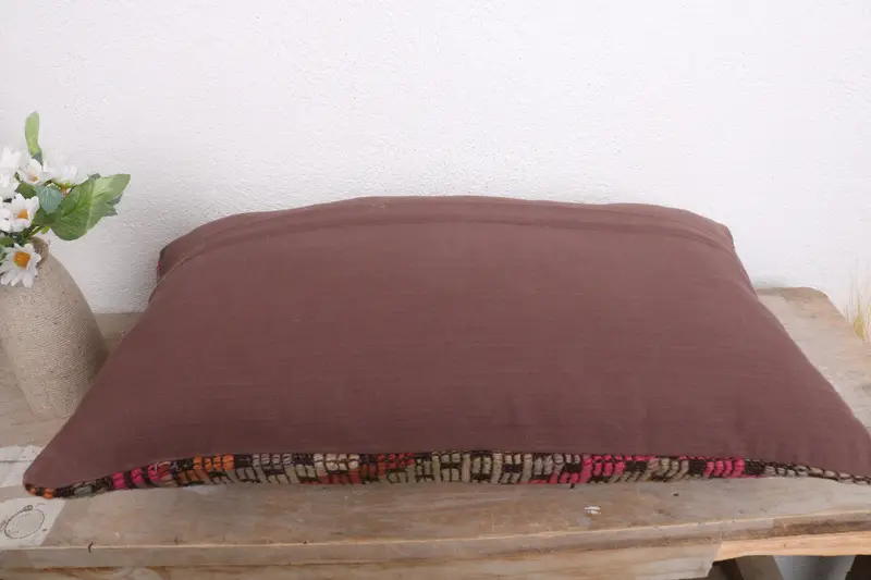 Pastel Pillow, Pillow Cover, Antique Pillows, Kilim Cushion Sham, Meditation Pillow Sham, Turkish Kilim Pillow, 12x20 Orange Cushion - 7