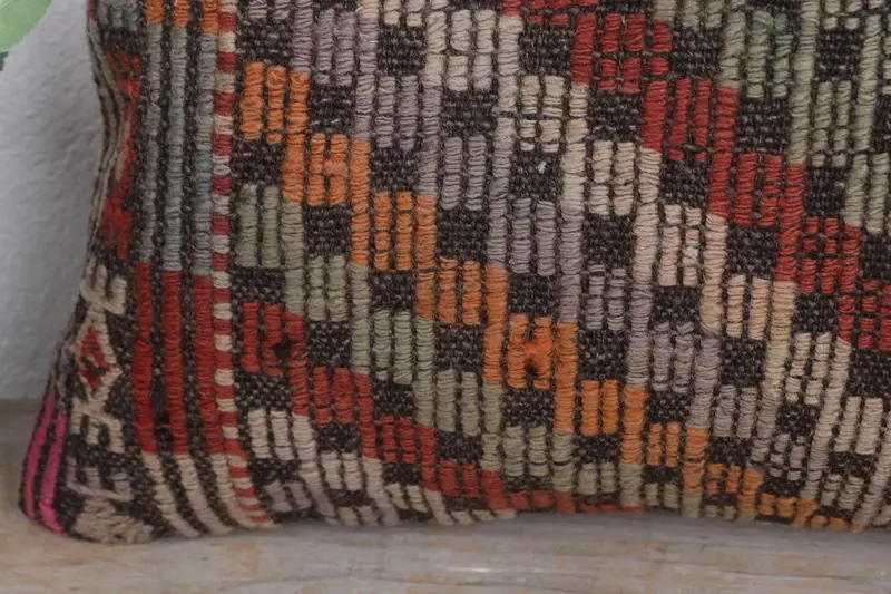 Pastel Pillow, Pillow Cover, Antique Pillows, Kilim Cushion Sham, Meditation Pillow Sham, Turkish Kilim Pillow, 12x20 Orange Cushion - 3
