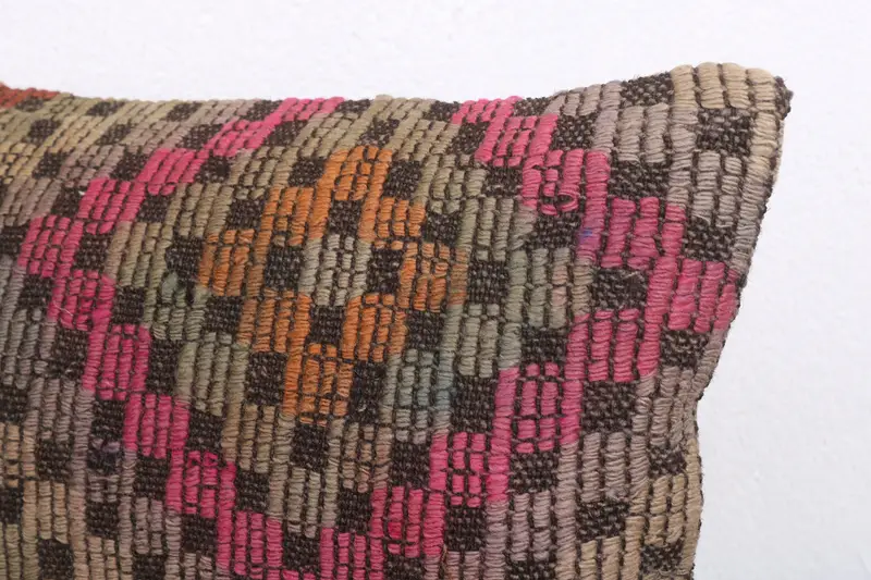Pastel Pillow, Pillow Cover, Antique Pillows, Kilim Cushion Sham, Meditation Pillow Sham, Turkish Kilim Pillow, 12x20 Orange Cushion - 5