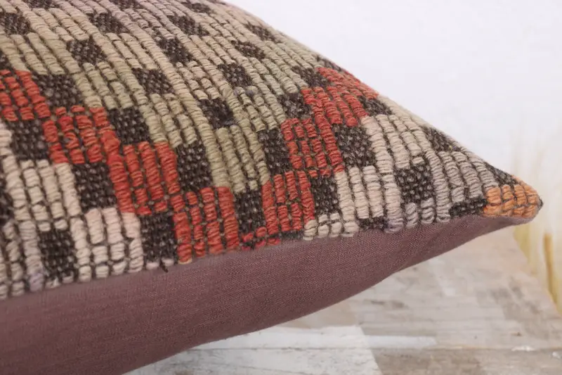 Pastel Pillow, Pillow Cover, Antique Pillows, Kilim Cushion Sham, Meditation Pillow Sham, Turkish Kilim Pillow, 12x20 Orange Cushion - 6