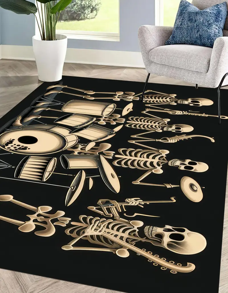 モダンなプリントラグ：人間の洞窟、ゲームルーム用の抽象的なスカルデザイン