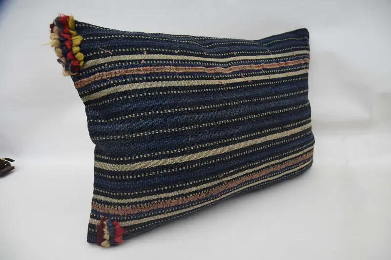 Kilim Pillow Cover, Turkish Kilim Pillow, Ethnic Pillow Case, Lounge Throw Cushion Case, Pillow Cover, Gift Pillow, 20x28 Blue Cushion - 3