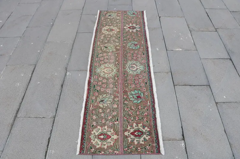 Alfombra turca, alfombra vintage corredor de 1,7x5,6 pies, alfombra abstracta roja marrón Oushak - 1