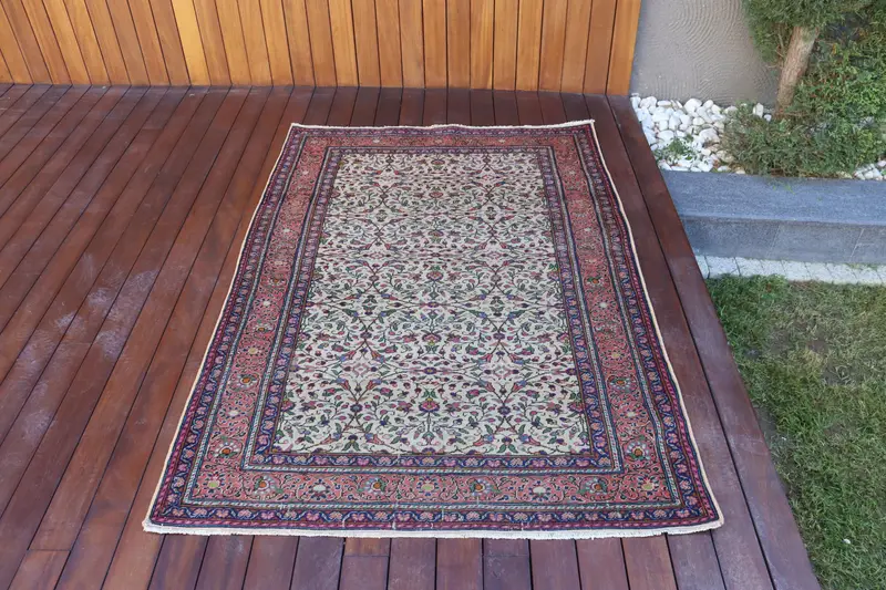 3.9x5.6 ft Halı, Accent Türk Halısı, Kırmızı Oushak Çiçekli Halı - 1