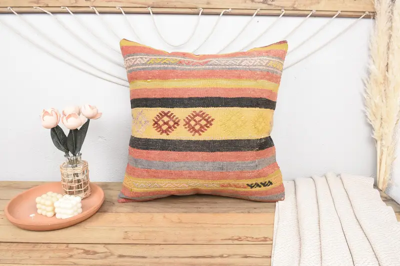 Rustic Pillow Sham, 24x24 Red Cushion Cover, Boho Chic Pillow Case, Turkish Pillow, Vintage Pillow, Interior Designer Pillow, Cushion - 2