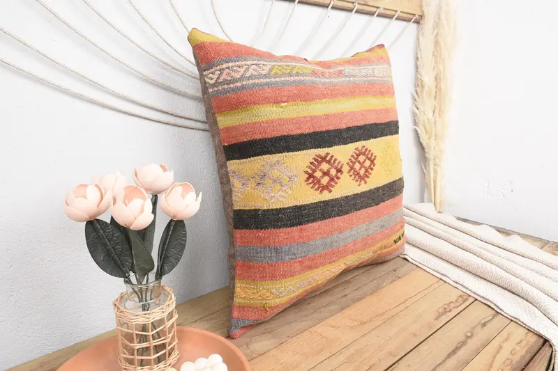 Rustic Pillow Sham, 24x24 Red Cushion Cover, Boho Chic Pillow Case, Turkish Pillow, Vintage Pillow, Interior Designer Pillow, Cushion - 1