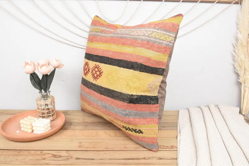 Rustic Pillow Sham, 24x24 Red Cushion Cover, Boho Chic Pillow Case, Turkish Pillow, Vintage Pillow, Interior Designer Pillow, Cushion - 4