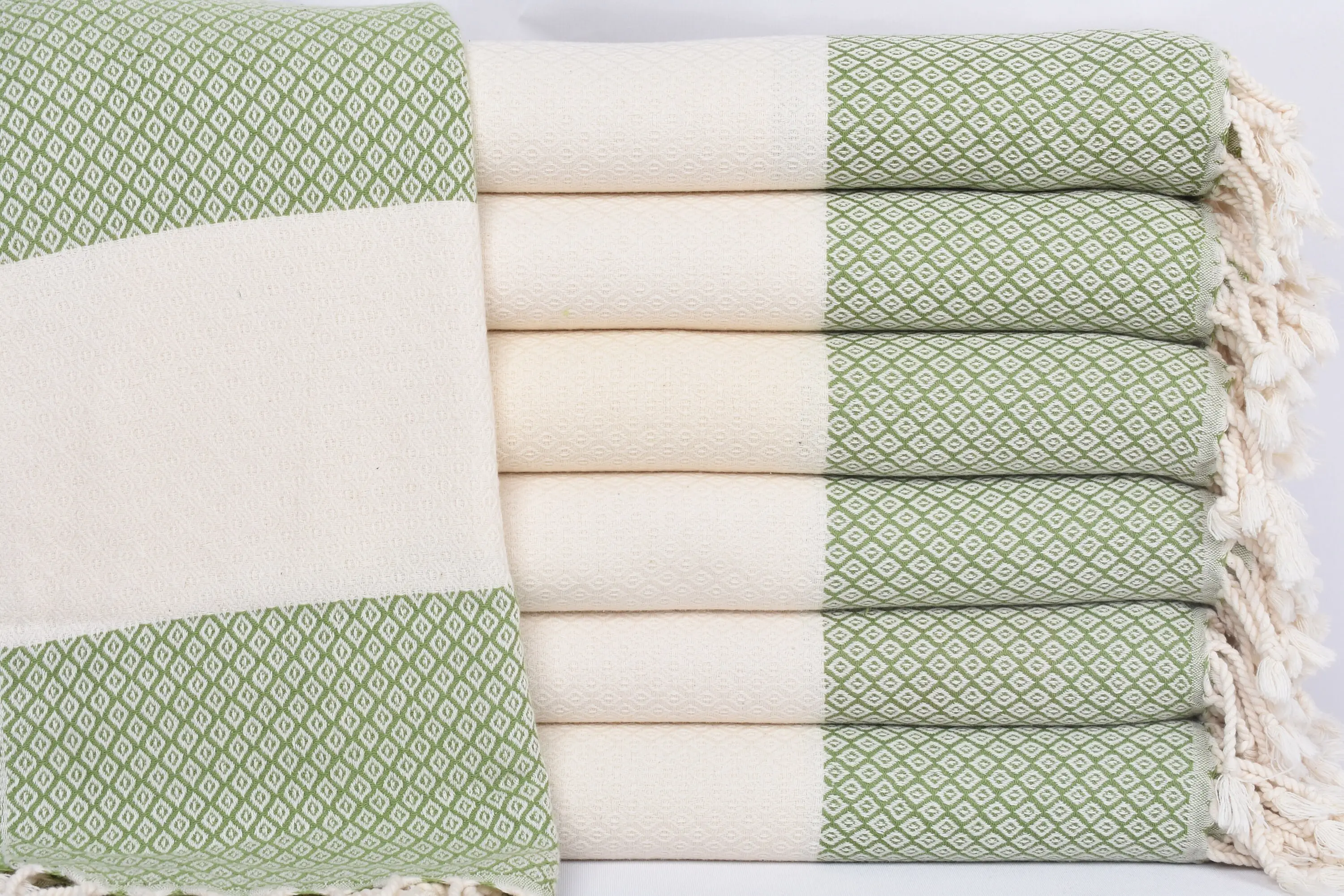 Turkish Beach Towel Khaki Green Diamond, 70x36 Inches, Personalized Gift - 1
