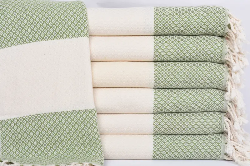 Turkish Beach Towel Khaki Green Diamond, 70x36 Inches, Personalized Gift