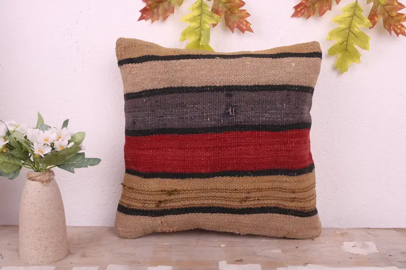 Southwestern Pillow Sham, Ethnical Kilim Rug Pillow, 14x14 Red Cushion Cover, Kilim Pillow Cover, Home Decor Pillow, Pillow Cover - 2