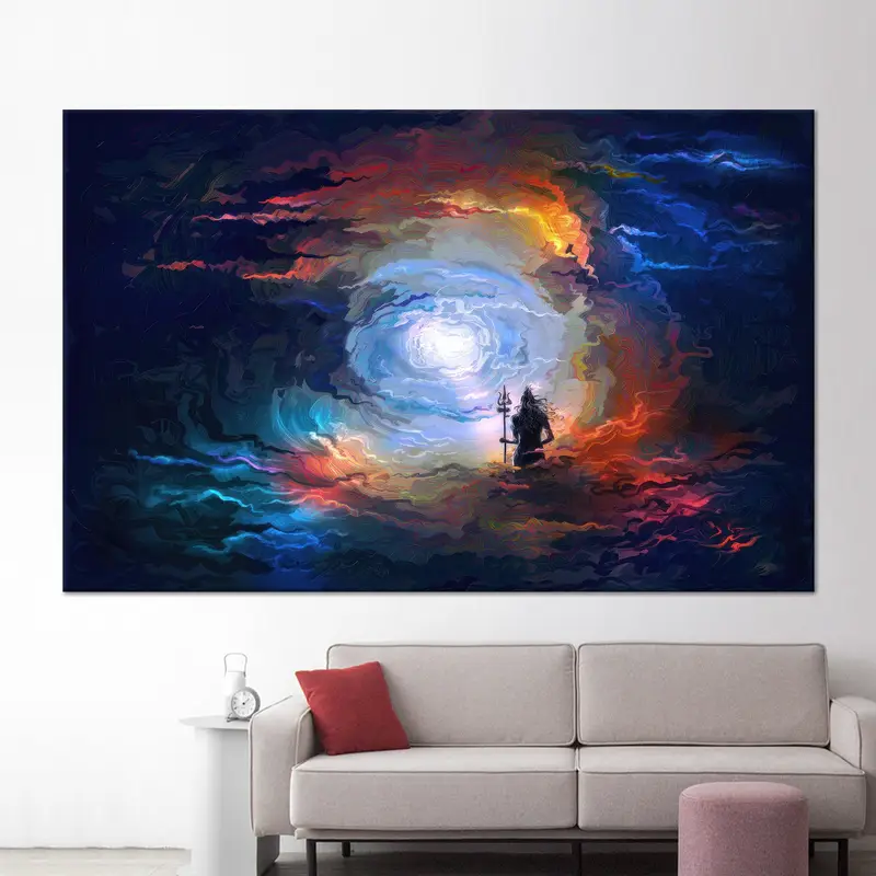 Elegante lienzo abstracto de Shiva: impresión artística del hinduismo en panel premium