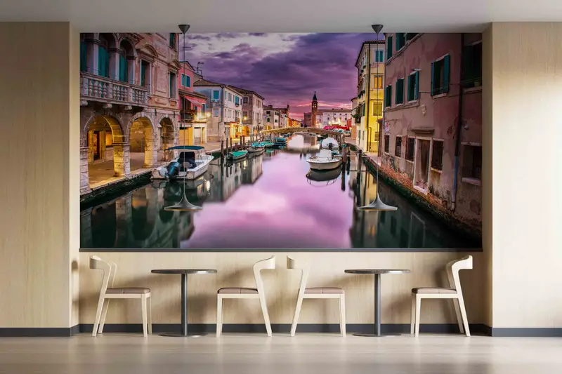 3D Wall Decor, View Wall Print, City Wall Art, Purple Cloud Wall Decals, Italy Grand Canal Landscape Wall Stickers, Wallpaper Border, - 6