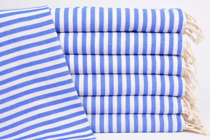 40x18 Sax Blue Striped Tea Towel, Organic Cotton, Personalized Gift