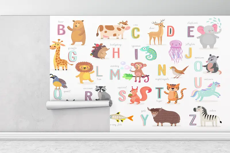 Kids Alphabet Wall Paper,Wall Paper Peel and Stick,Modern Wall Paper,3d Wall Paper,Baby Room Wall Paper, - 1