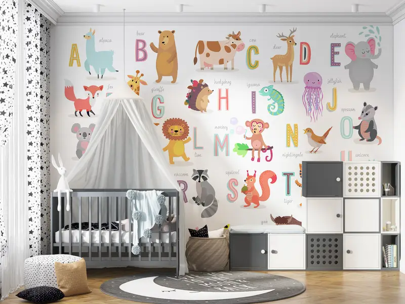 Kids Alphabet Wall Paper,Wall Paper Peel and Stick,Modern Wall Paper,3d Wall Paper,Baby Room Wall Paper, - 2