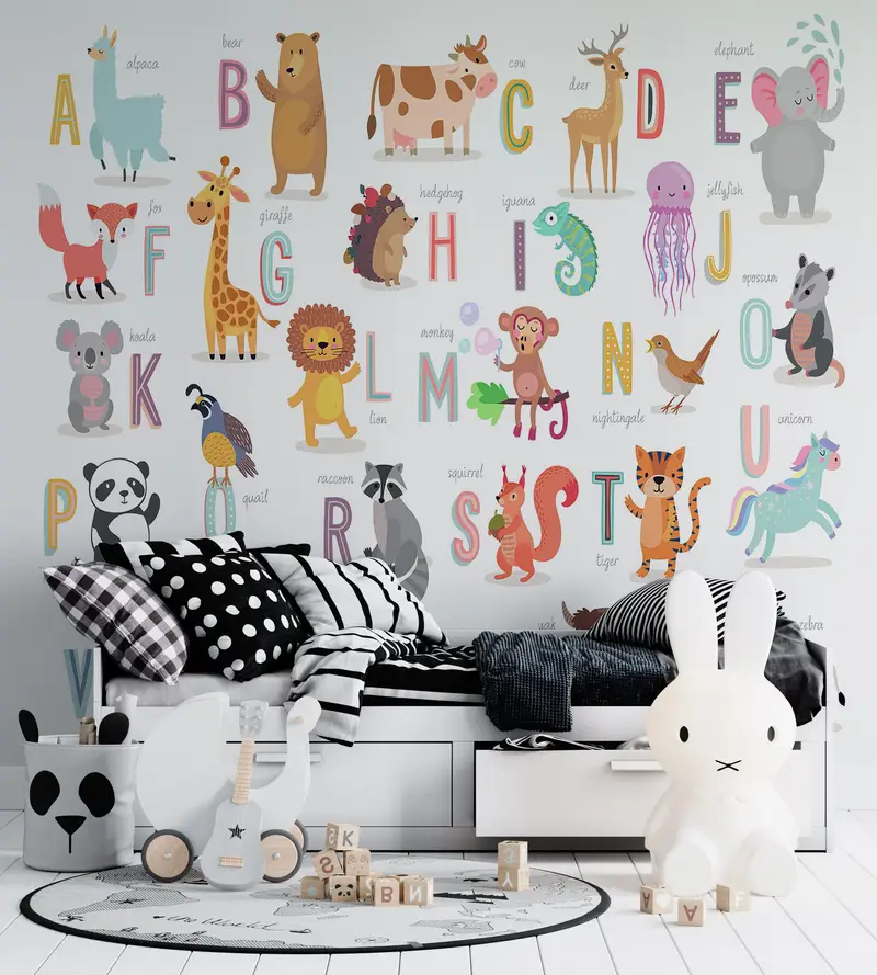 Kids Alphabet Wall Paper,Wall Paper Peel and Stick,Modern Wall Paper,3d Wall Paper,Baby Room Wall Paper, - 5