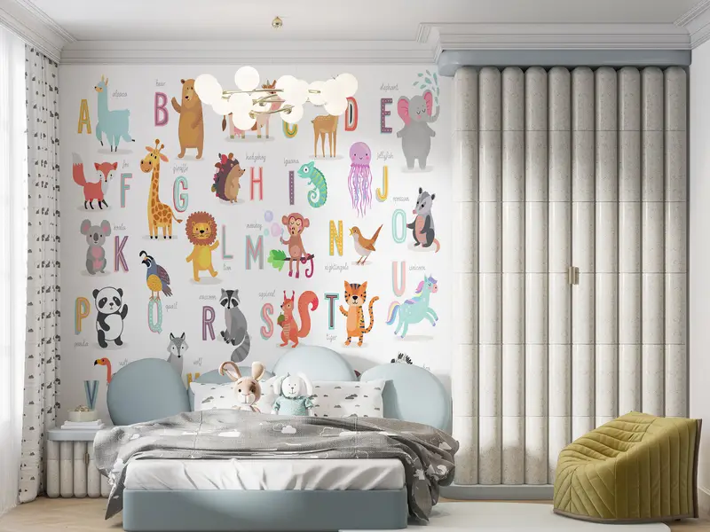 Kids Alphabet Wall Paper,Wall Paper Peel and Stick,Modern Wall Paper,3d Wall Paper,Baby Room Wall Paper, - 3