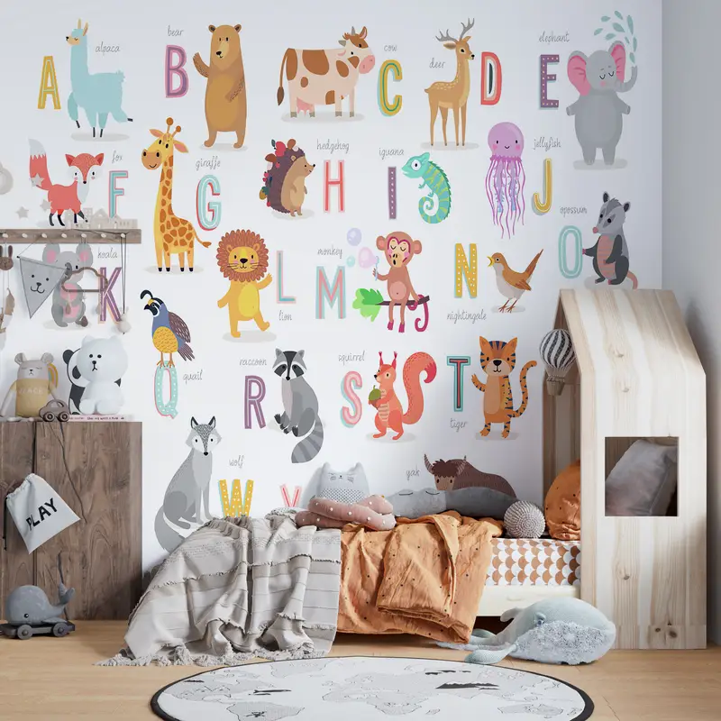 Kids Alphabet Wall Paper,Wall Paper Peel and Stick,Modern Wall Paper,3d Wall Paper,Baby Room Wall Paper, - 4