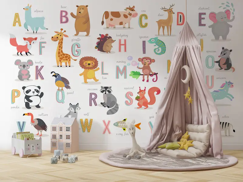 Kids Alphabet Wall Paper,Wall Paper Peel and Stick,Modern Wall Paper,3d Wall Paper,Baby Room Wall Paper, - 6