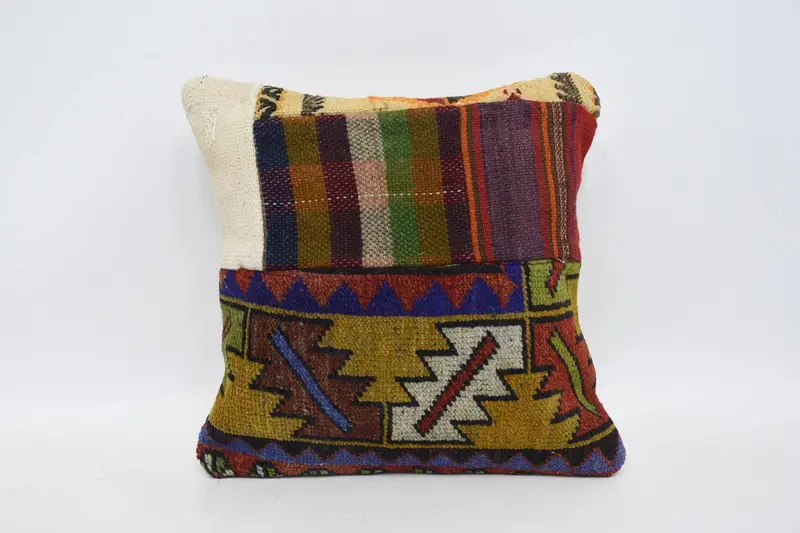 Pillow for Couch, Vintage Kilim Throw Pillow, Kilim Cushion Sham, Bright Cushion Cover, Pastel Cushion, 14x14 Green Cushion Cover, Pillow Sham - 1