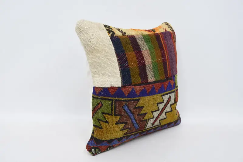 Pillow for Couch, Vintage Kilim Throw Pillow, Kilim Cushion Sham, Bright Cushion Cover, Pastel Cushion, 14x14 Green Cushion Cover, Pillow Sham - 3