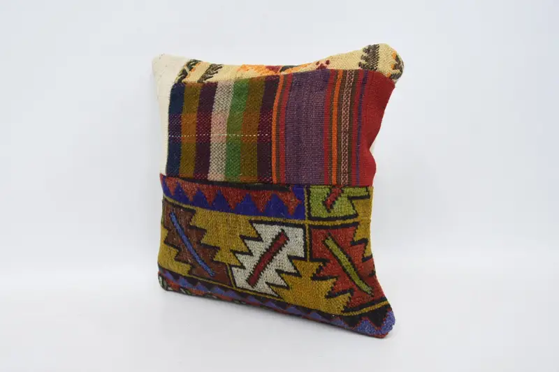 Pillow for Couch, Vintage Kilim Throw Pillow, Kilim Cushion Sham, Bright Cushion Cover, Pastel Cushion, 14x14 Green Cushion Cover, Pillow Sham - 4