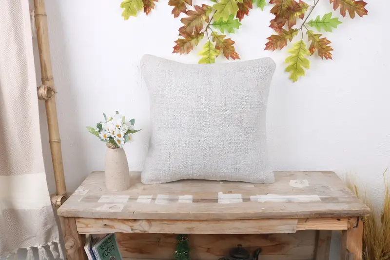 Kilim Pillow, 16x16 White Cushion Cover, Kilim Pillow Cover, Garden Cushion, Turkish Kilim Pillow, Ethnic Cushion, Pillow Cover - 1
