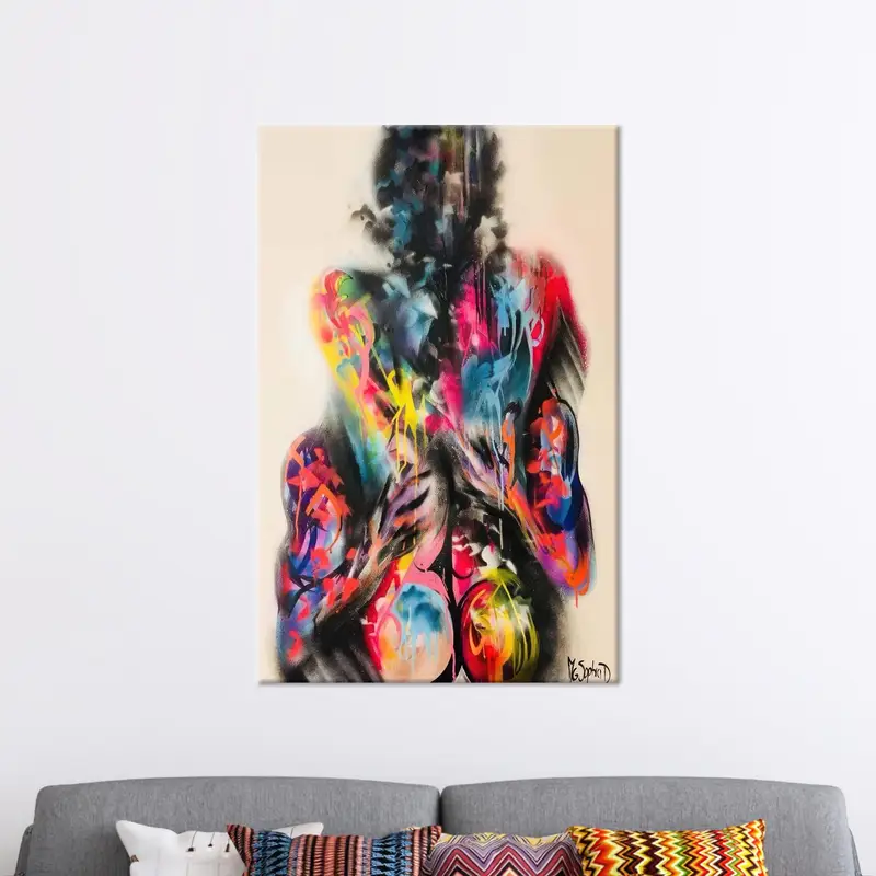 Lienzo erótico moderno: pareja sexy besándose en arte abstracto