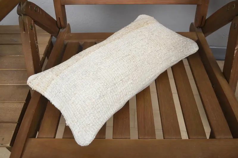 Turkish Kilim Pillow, Kilim Cushion Sham, Pillow Cover, 8x16 Beige Pillow Sham, Handmade Rug Seat Pillow Case, Interior Designer Pillow - 4