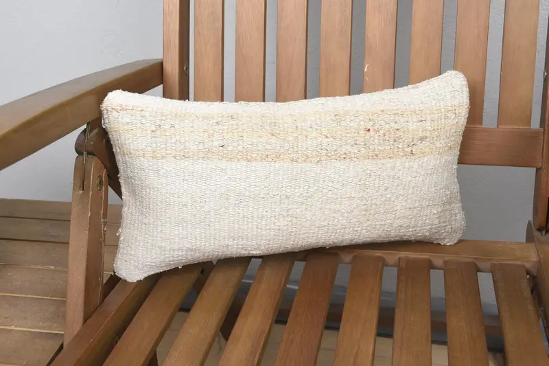 Turkish Kilim Pillow, Kilim Cushion Sham, Pillow Cover, 8x16 Beige Pillow Sham, Handmade Rug Seat Pillow Case, Interior Designer Pillow - 1