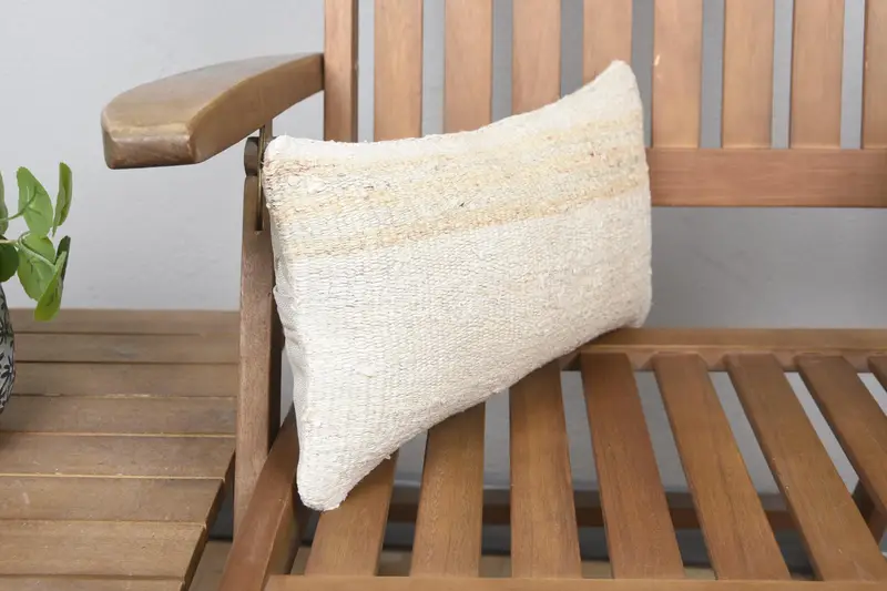 Turkish Kilim Pillow, Kilim Cushion Sham, Pillow Cover, 8x16 Beige Pillow Sham, Handmade Rug Seat Pillow Case, Interior Designer Pillow - 2