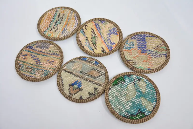 Bohemian Beige & Bronze Round Coaster, Ethnic Kilim Coaster
