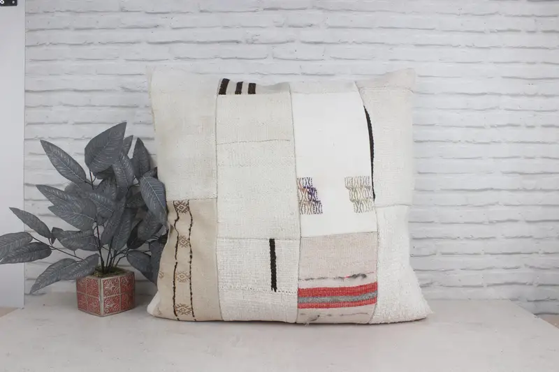 Ottoman Pillow, Turkish Kilim Pillow, Home Decor Pillow, 32x32 White Cushion Case, Kilim Pillow, Cushion Case, Armchair Pillow Case - 1