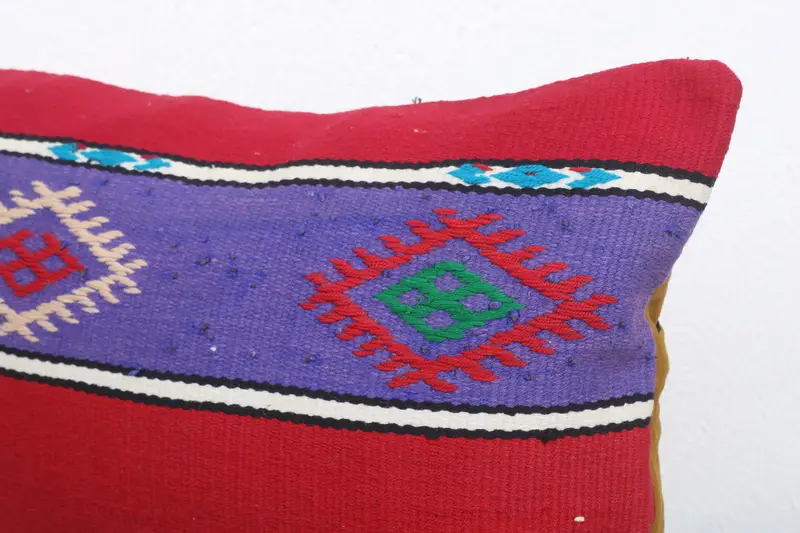 Comfy Throw Pillow, Pillow for Sofa, Pillow, Vintage Kilim Pillow, Aesthetic Pillow Sham, 12x20 Red Cushion Cover, Boho Pillow - 5