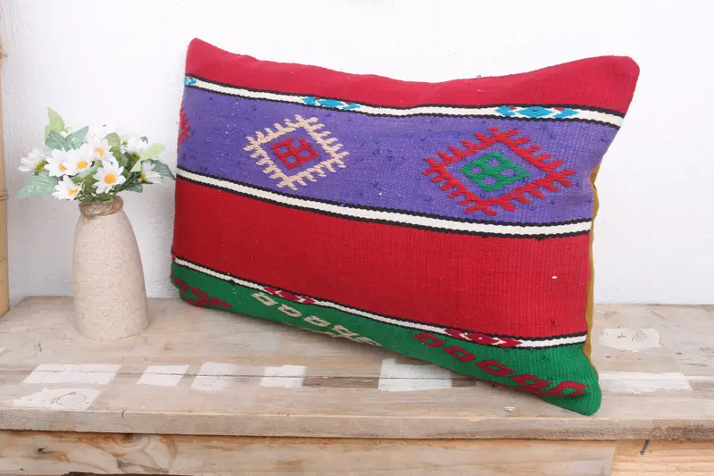 Comfy Throw Pillow, Pillow for Sofa, Pillow, Vintage Kilim Pillow, Aesthetic Pillow Sham, 12x20 Red Cushion Cover, Boho Pillow - 4
